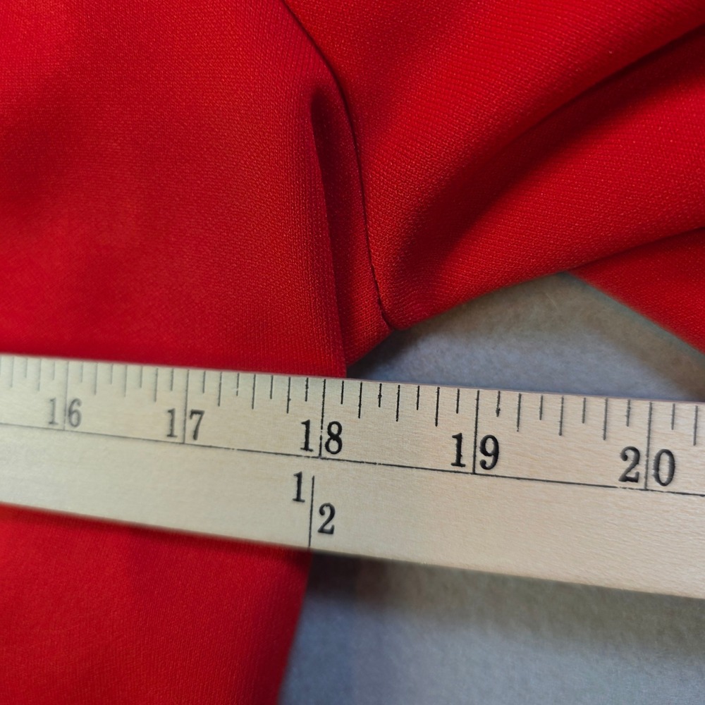 Vintage Red Collarless Blazer Cream Trim Button Front Career Jacket 0002305 - Picture 5 of 7